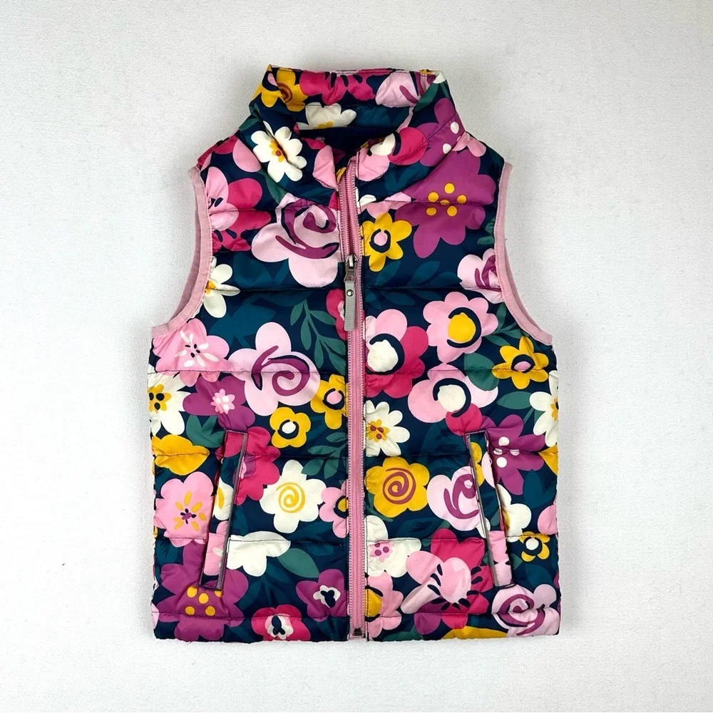 Hanna Andersson Quilted Floral Puffer Vest Sz 5